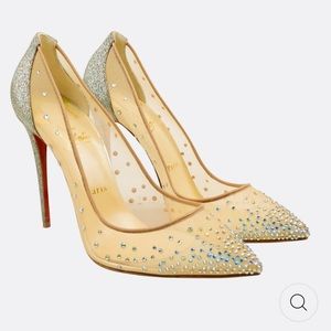 CHRISTIAN LOUBOUTIN Follies Strass 100 RETE /GIVRE Swarovski Crystal Pum…